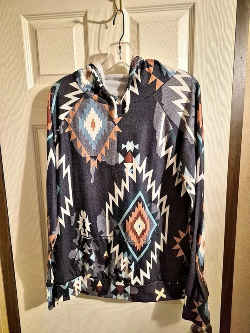 Geometric Long Sleeve Tunic in Black & Orange